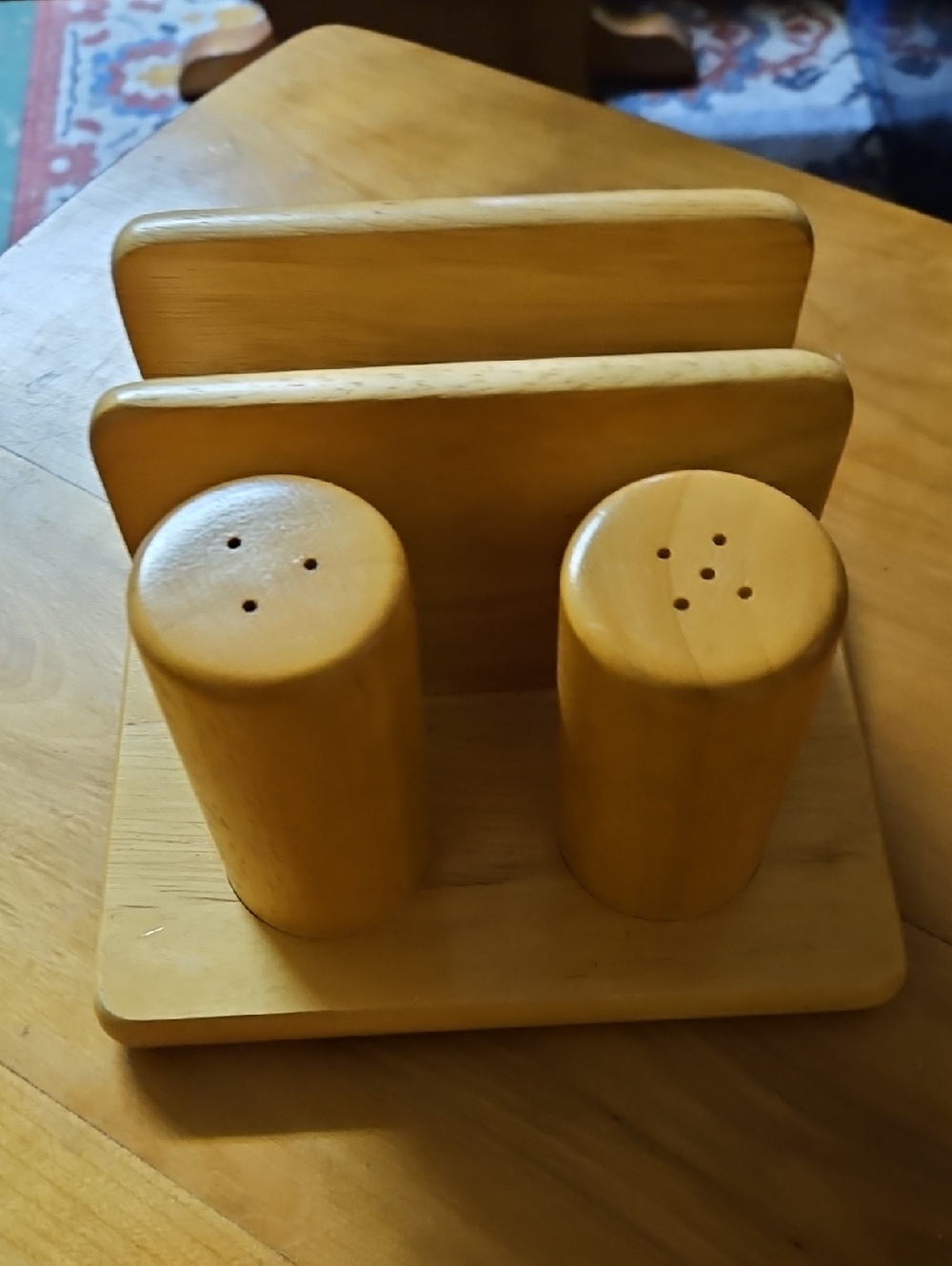 Vintage Wooden Salt and Pepper Shakers with Napkin Holder